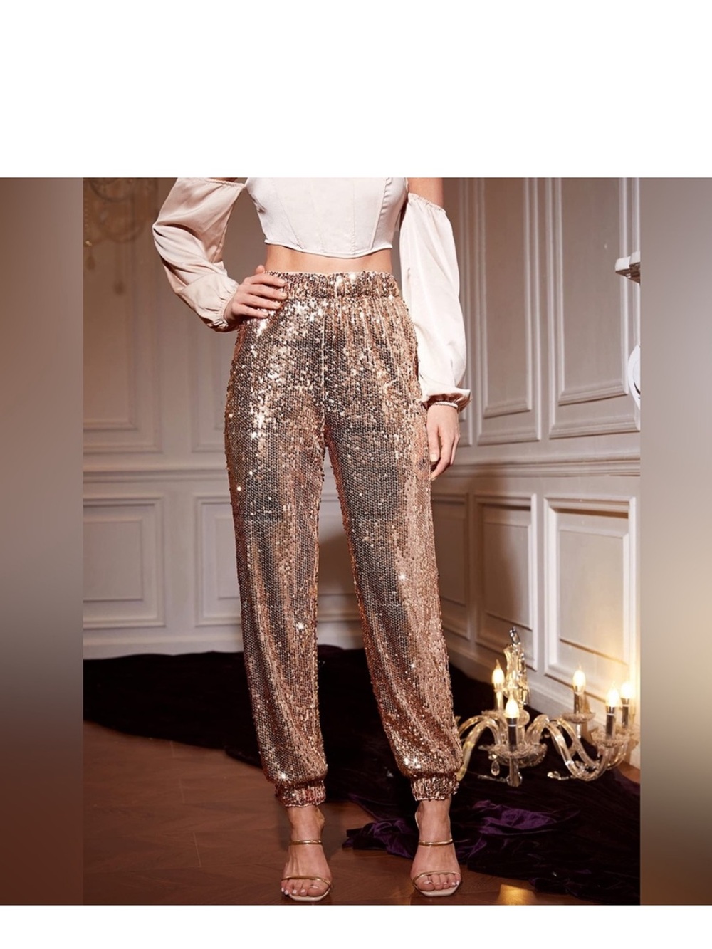 Vici Metallic rose Gold Sequin Joggers sz M